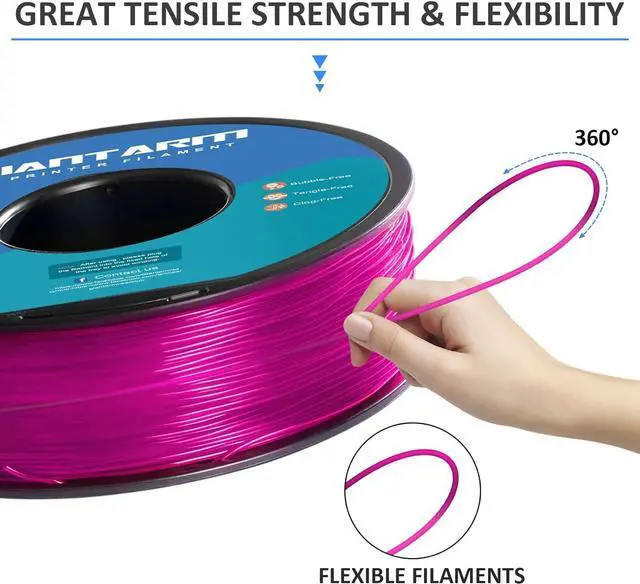 Alt view image 4 of 6 - GIANTARM TPU Filament 1.75mm Flexible Soft 3D Printer Consumables Pink,95A 1kg Spool (2.2 lbs.), Dimensional Accuracy +/- 0.05 mm