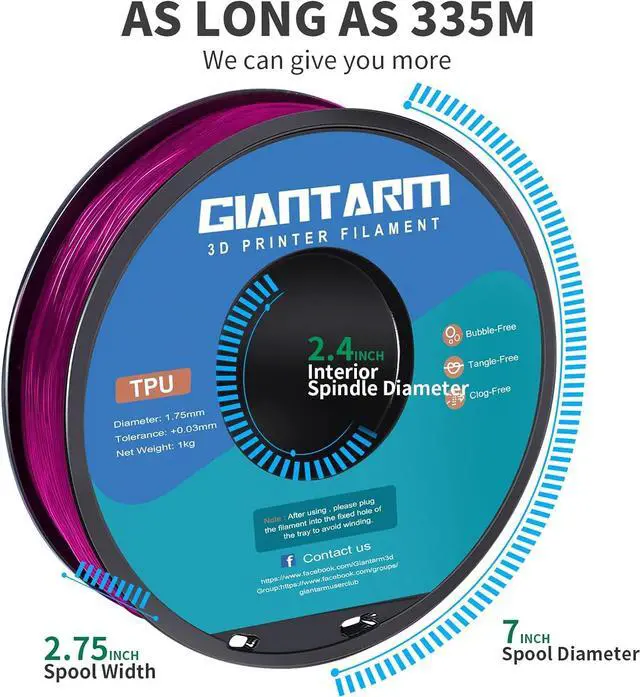Alt view image 6 of 6 - GIANTARM TPU Filament 1.75mm Flexible Soft 3D Printer Consumables Pink,95A 1kg Spool (2.2 lbs.), Dimensional Accuracy +/- 0.05 mm