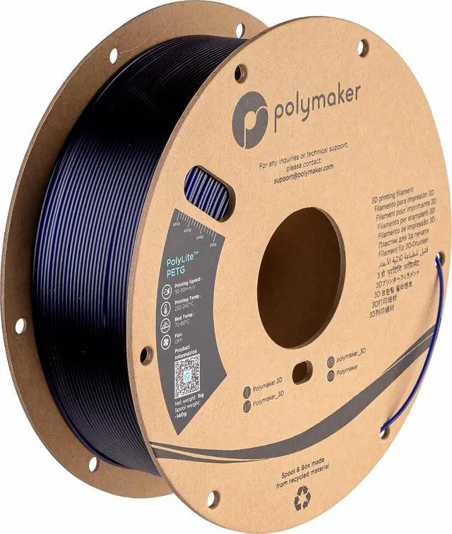 Main image of Polymaker PETG Filament 1.75mm, 1kg Strong PETG 3D Printer Filament Translucent Blue - PolyLite PETG Blue 3D Printing Filament 1.75mm, Dimensional Accuracy +/- 0.03mm, Print with Most 3D Printers