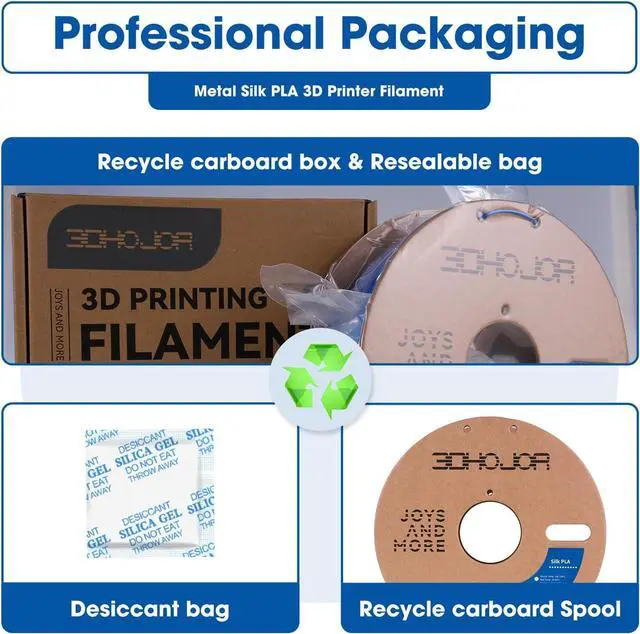Alt view image 6 of 7 - Silk PLA Filament 1.75mm, Silk PLA 3D Printer Filament, 2.2 LBS (1KG) Cardboard Spool, Fit Most FDM 3D Printer, Silk Blue