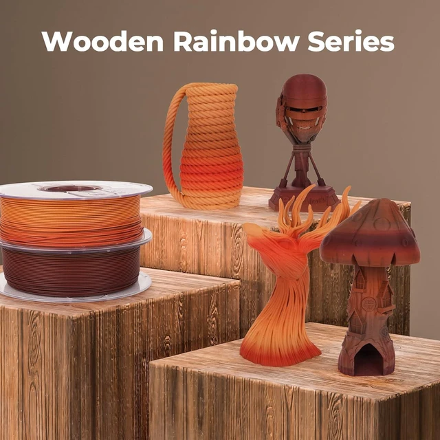 Alt view image 2 of 7 - AMOLEN Wood PLA 3D Printer Filament 1.75mm Dark Wood Rainbow 1KG