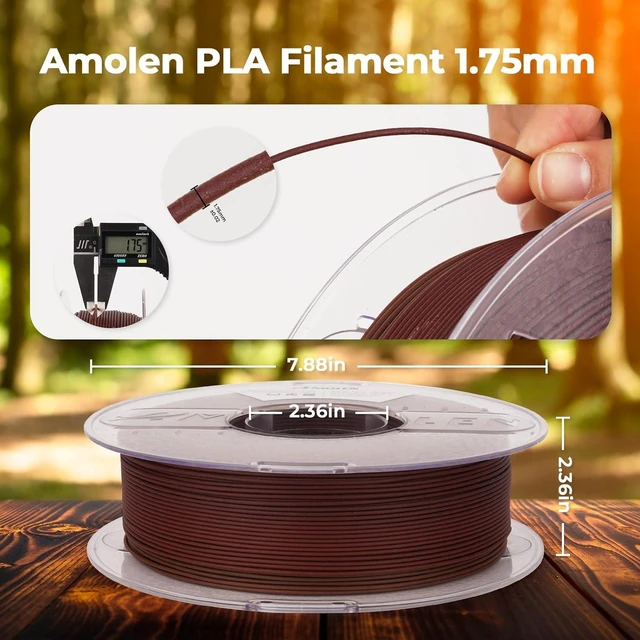 Alt view image 4 of 7 - AMOLEN Wood PLA 3D Printer Filament 1.75mm Dark Wood Rainbow 1KG