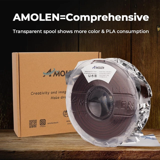 Alt view image 6 of 7 - AMOLEN Wood PLA 3D Printer Filament 1.75mm Dark Wood Rainbow 1KG