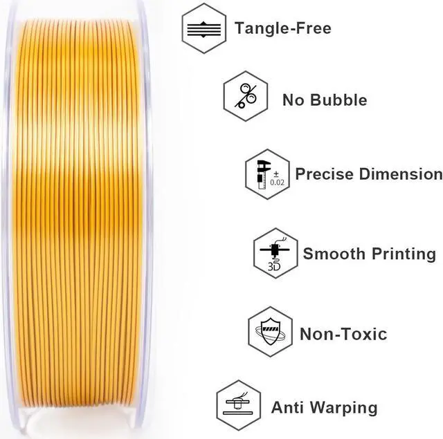 Alt view image 3 of 7 - Geeetech 3D Printer Silk PLA Tri-Color Filament, Metal-Like Shiny Silk Filament 1.75mm 1kg (2.2lbs) Spool, Dimensional Accuracy +/- 0.02 mm, Tri-Color Gold Silver Copper