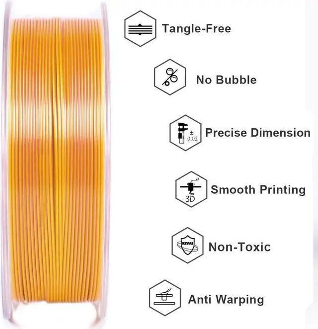 Alt view image 3 of 6 - Geeetech Silk PLA Filament 1.75mm Silk Dual Color Filament, Coextrusion Dichromatic Metal-Like Shiny Consumable 1kg (2.2lbs) 1 Spool, Dimensional Accuracy +/- 0.02 mm, Gold Copper