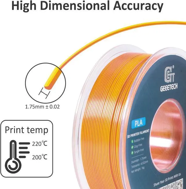 Alt view image 4 of 6 - Geeetech Silk PLA Filament 1.75mm Silk Dual Color Filament, Coextrusion Dichromatic Metal-Like Shiny Consumable 1kg (2.2lbs) 1 Spool, Dimensional Accuracy +/- 0.02 mm, Gold Copper
