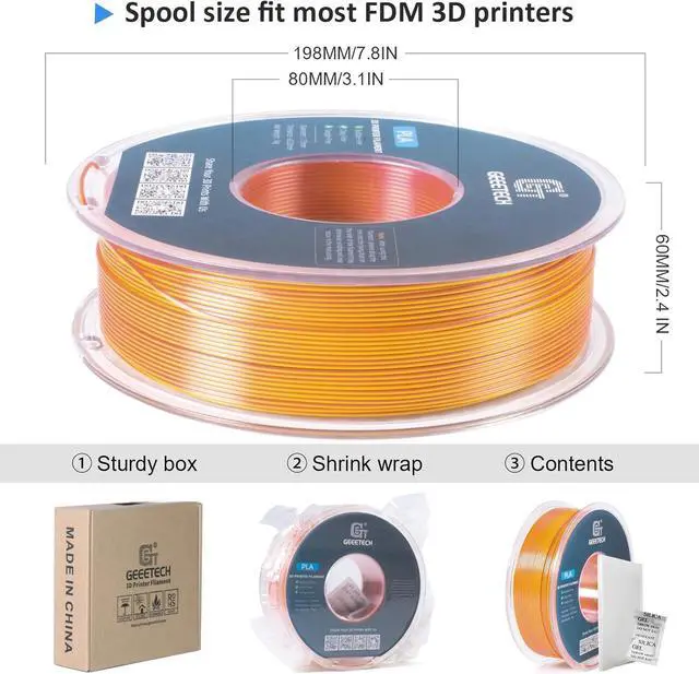 Alt view image 5 of 6 - Geeetech Silk PLA Filament 1.75mm Silk Dual Color Filament, Coextrusion Dichromatic Metal-Like Shiny Consumable 1kg (2.2lbs) 1 Spool, Dimensional Accuracy +/- 0.02 mm, Gold Copper