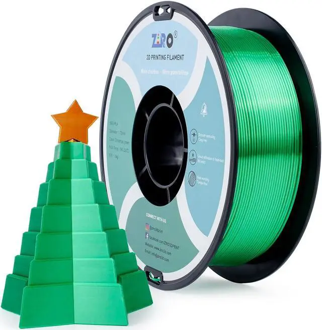 Main image of ZIRO 3D Printer Filament, Silky PLA Filament 1.75mm, Shining Silk 3D Printing Material, Fit Most Printers, Metal Glossy 1KG/2.2lb Spool, Christmas Green