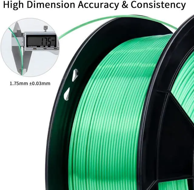 Alt view image 2 of 7 - ZIRO 3D Printer Filament, Silky PLA Filament 1.75mm, Shining Silk 3D Printing Material, Fit Most Printers, Metal Glossy 1KG/2.2lb Spool, Christmas Green