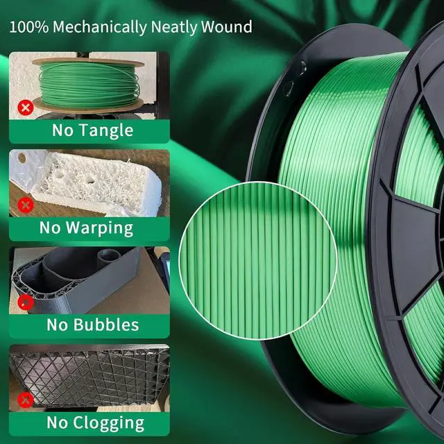 Alt view image 3 of 7 - ZIRO 3D Printer Filament, Silky PLA Filament 1.75mm, Shining Silk 3D Printing Material, Fit Most Printers, Metal Glossy 1KG/2.2lb Spool, Christmas Green
