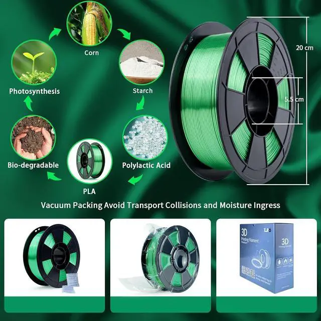 Alt view image 5 of 7 - ZIRO 3D Printer Filament, Silky PLA Filament 1.75mm, Shining Silk 3D Printing Material, Fit Most Printers, Metal Glossy 1KG/2.2lb Spool, Christmas Green