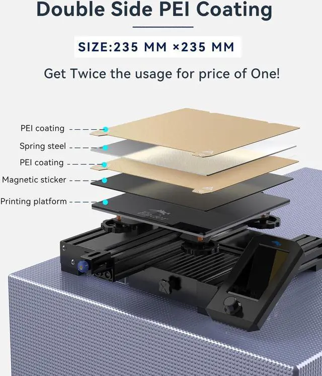 Alt view image 2 of 7 - Double Side Textured PEI Sheet 235mmx235mm-FugaCity Dual Sided PEI Build Plate with Spring Steel & Magnetic Sticker for Creality Ender 3 /Ender 3 V2 /Ender 3 S1 /Ender 5 3D Printers,Golden Textured