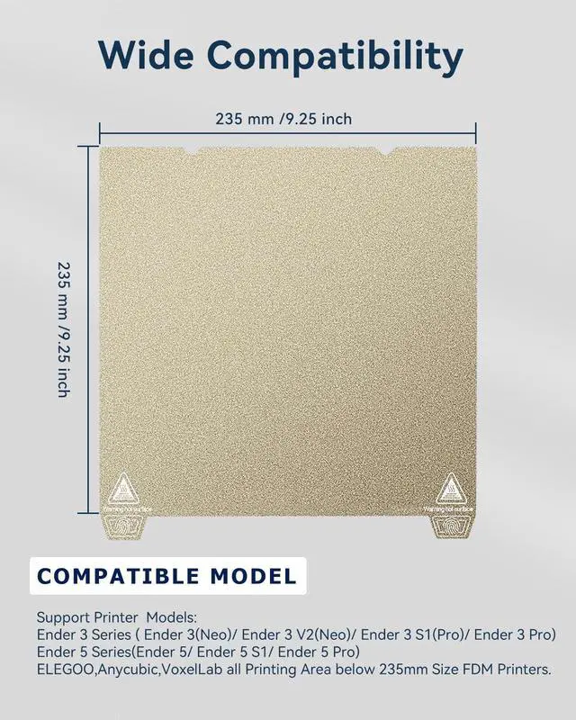 Alt view image 4 of 7 - Double Side Textured PEI Sheet 235mmx235mm-FugaCity Dual Sided PEI Build Plate with Spring Steel & Magnetic Sticker for Creality Ender 3 /Ender 3 V2 /Ender 3 S1 /Ender 5 3D Printers,Golden Textured