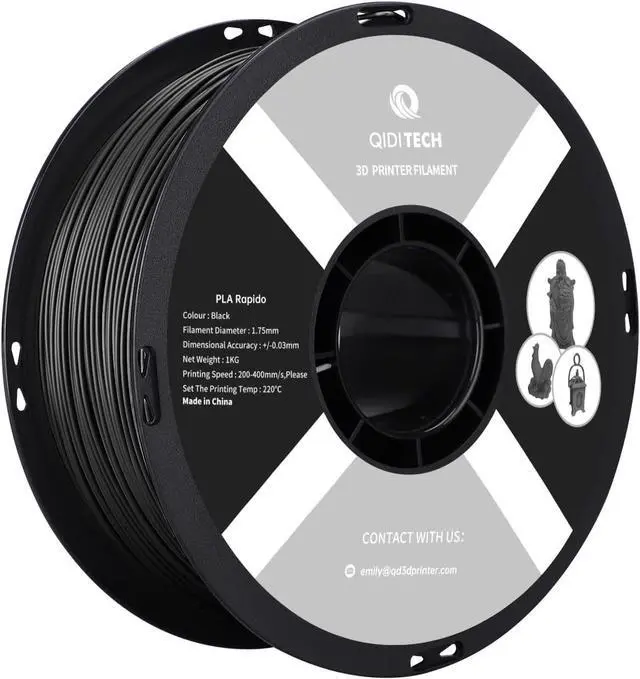 Main image of R QIDI TECHNOLOGY PLA Filament 1.75mm, 3D Printer Filament PLA Rapido, Suitable for High Speed Printing, 3D Printing Filament Fit Most FDM 3D Printers, 1 KG Spool (2.2lbs), Black