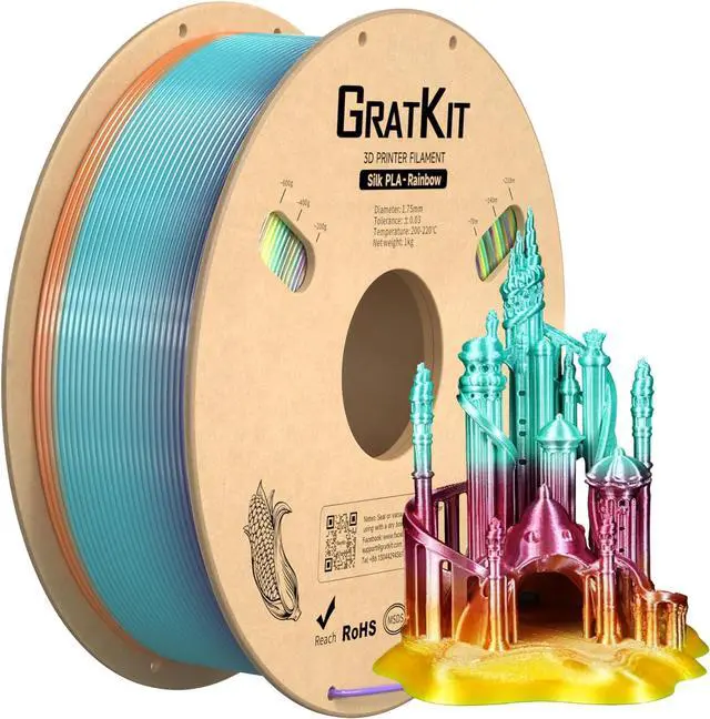 Main image of Silk Rainbow PLA Filament 1.75mm, Color Change 3D Printer Filament, +/-0.03mm, Multicolor 3D Printing Filament Rainbow Macaron