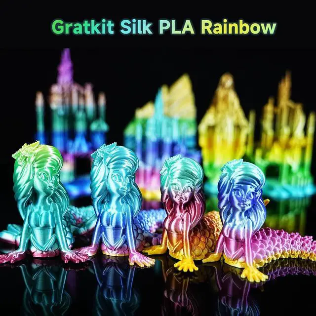 Alt view image 7 of 7 - Silk Rainbow PLA Filament 1.75mm, Color Change 3D Printer Filament, +/-0.03mm, Multicolor 3D Printing Filament Rainbow Macaron