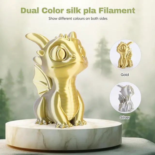 Alt view image 2 of 7 - 3DHoJor Silk PLA Filament 1.75mm Gold Silver Dual Color PLA 3D Printer Filament 2 in 1 Coextrusion 1KG Spool(2.2lbs) 3D Printing Filament Dimensional Accuracy +/- 0.03mm Fits for Most FDM 3D Printers