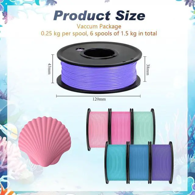 Alt view image 3 of 7 - Pangda 3D Printer Filament Pla Bundle 1.75mm Multicolor, ±0.02mm Dimensional Accuracy, 3D Printing Filament for DIY Projects, Holiday Crafts(1.5 kg,Mermaid Color)