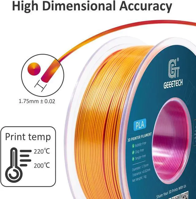 Alt view image 5 of 6 - Geeetech Silk PLA Tri Color Filament 1.75mm 3D Printer Filament, Coextrusion Red Gold Purple Tri-Colors Metal-Like Shiny Silk PLA Filament, 1kg (2.2lbs) 1 Spool, Dimensional Accuracy +/- 0.02 mm