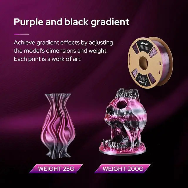 Alt view image 2 of 7 - 2025 New 3D Printer Filament 3D Printer with Filament Pla Filament 1.75mm Rainbow Pla,3D Printer Filament Dimensional Accuracy of +/- 0.03mm and Fit Most FDM 3D Printer (Gradient Purple Black)