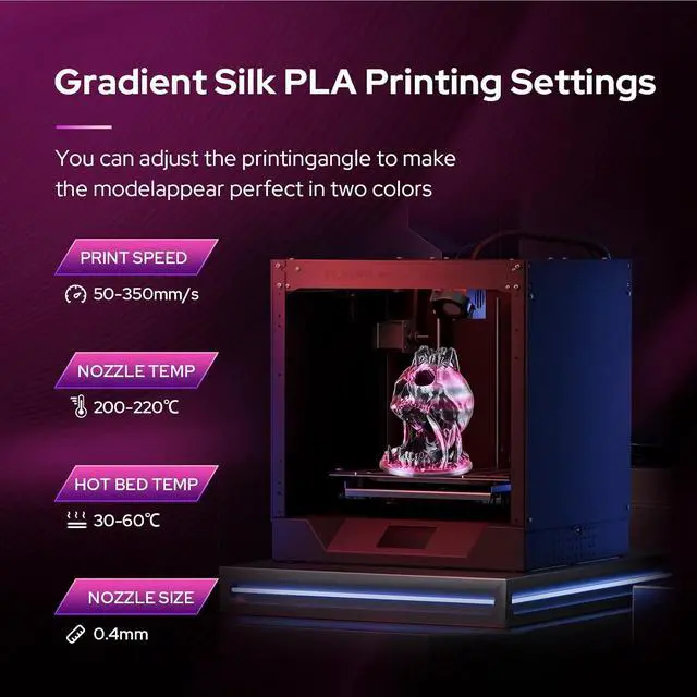 Alt view image 4 of 7 - 2025 New 3D Printer Filament 3D Printer with Filament Pla Filament 1.75mm Rainbow Pla,3D Printer Filament Dimensional Accuracy of +/- 0.03mm and Fit Most FDM 3D Printer (Gradient Purple Black)