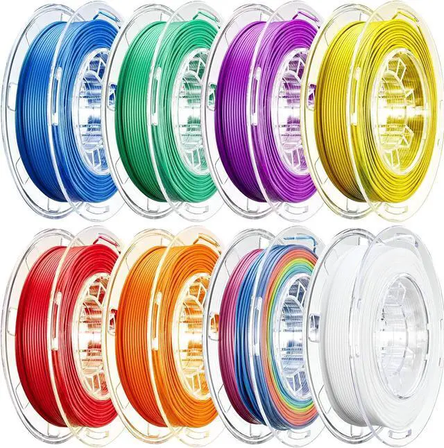 Main image of AOSEED 3D Printer Filament Bundle, 1.75mm (±0.03mm) PLA Filament Set for Most 3D Printers, 8-Pack 200g (0.44lbs) Per Spool, Purple, Green, Blue, Yellow, White, Iridescent, Red, Orange