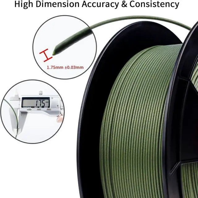 Alt view image 2 of 7 - ZIRO Carbon Fiber PLA Filament 1.75mm, CF PLA 3D Printer Filament, Reinforced PLA Colorful 0.8KG, 15% Carbon Fiber PLA Material Spool, Fits for Almost All FDM 3D Printers, 1.76lbs, Military Green