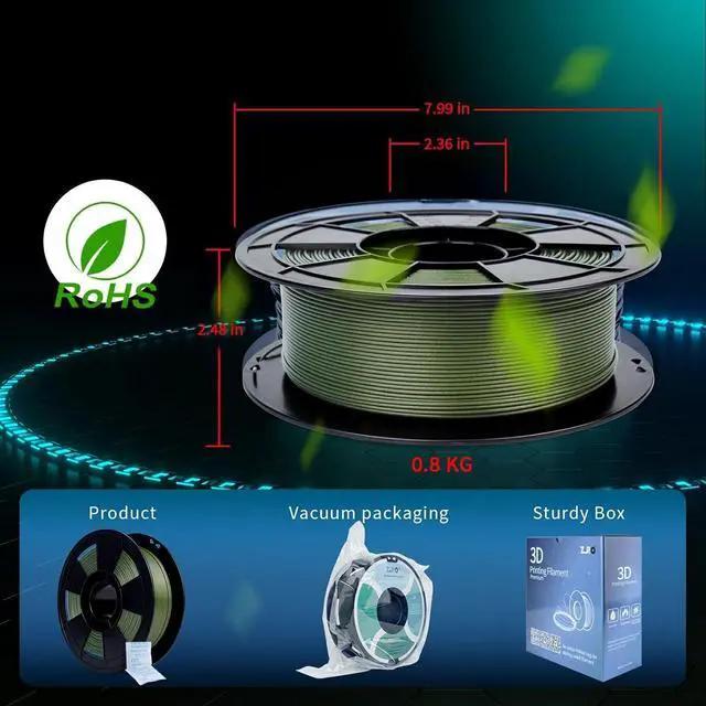 Alt view image 7 of 7 - ZIRO Carbon Fiber PLA Filament 1.75mm, CF PLA 3D Printer Filament, Reinforced PLA Colorful 0.8KG, 15% Carbon Fiber PLA Material Spool, Fits for Almost All FDM 3D Printers, 1.76lbs, Military Green