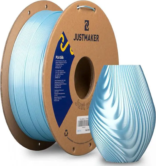 Main image of PLA Silk 3D Printer Filament, Upgrade Cardboard Spool, Silk Shiny Filament, Dimensional Accuracy +/-0.03mm, 1.75mm, 1kg, Blue