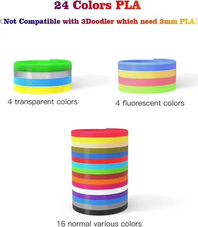 Alt view image 2 of 6 - 24 Assorted Colors 3D Pen Filament Refills PLA 1.75mm, Each Color 5 Meters (16 Feet), dikale 3D Printing Pen Filament Packs for Kids, Total 120 Meters-Bonus 250 Stencils eBooks