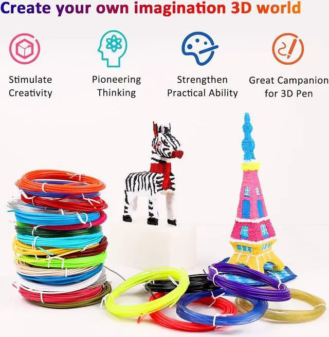 Alt view image 5 of 6 - 24 Assorted Colors 3D Pen Filament Refills PLA 1.75mm, Each Color 5 Meters (16 Feet), dikale 3D Printing Pen Filament Packs for Kids, Total 120 Meters-Bonus 250 Stencils eBooks