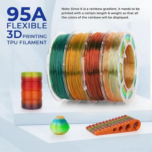 Alt view image 4 of 7 - AMOLEN TPU 3D Printer Filament Bundle, Transparent Multicolor Rainbow TPU 1.75mm, Color Change Flexible Soft TPU 3D Printing Filament Supports High Speed, 200gX4 Spools