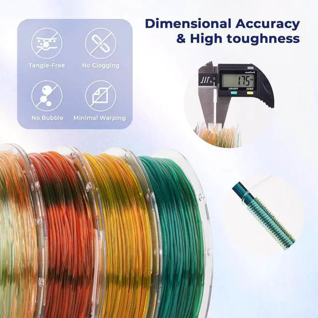 Alt view image 5 of 7 - AMOLEN TPU 3D Printer Filament Bundle, Transparent Multicolor Rainbow TPU 1.75mm, Color Change Flexible Soft TPU 3D Printing Filament Supports High Speed, 200gX4 Spools