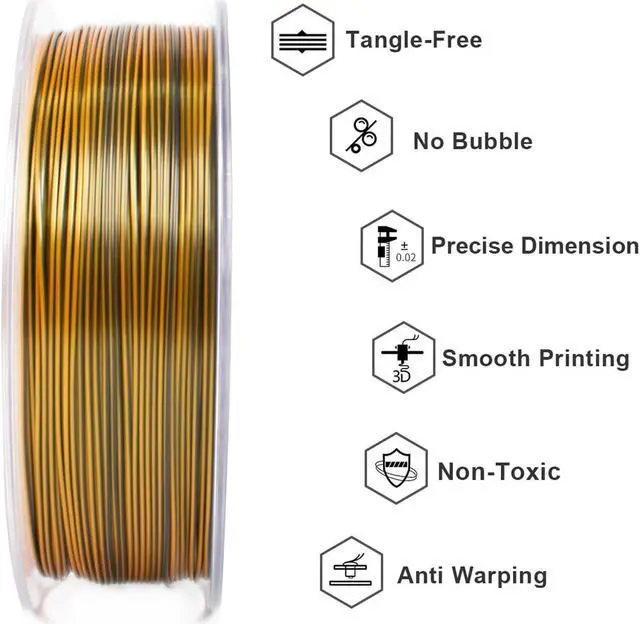 Alt view image 3 of 7 - Geeetech Silk PLA Tri Color Filament 1.75mm 3D Printer Filament, Coextrusion Purple Gold Black Tri-Colors Metal-Like Shiny Silk PLA Filament, 1kg (2.2lbs) 1 Spool, Dimensional Accuracy +/- 0.02 mm