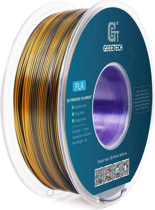 Alt view image 7 of 7 - Geeetech Silk PLA Tri Color Filament 1.75mm 3D Printer Filament, Coextrusion Purple Gold Black Tri-Colors Metal-Like Shiny Silk PLA Filament, 1kg (2.2lbs) 1 Spool, Dimensional Accuracy +/- 0.02 mm