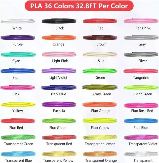 Alt view image 3 of 7 - 36 Colors 3D Pen Filament 1.75mm PLA, Each Color 32.8 Feet, Total 1181 Feet 3D Pen Filament Refills 3D Printing Pen Refills with High-Precision Diameter Not Compatible with 3Doodler Pen
