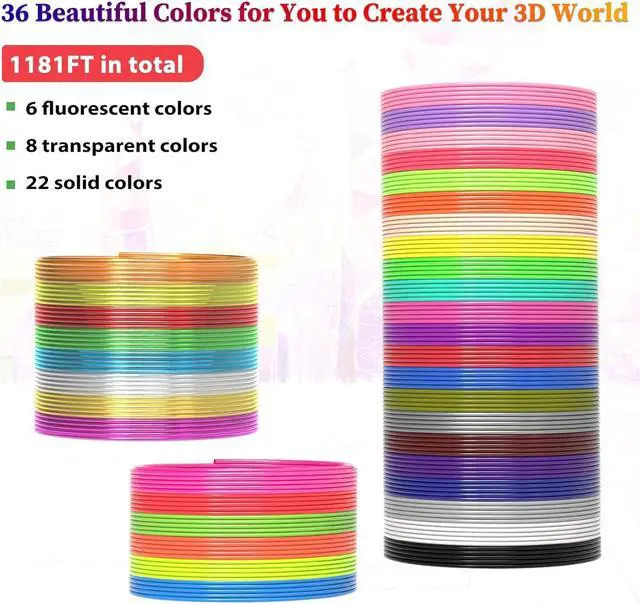 Alt view image 2 of 7 - 36 Colors 3D Pen Filament 1.75mm PLA, Each Color 32.8 Feet, Total 1181 Feet 3D Pen Filament Refills 3D Printing Pen Refills with High-Precision Diameter Not Compatible with 3Doodler Pen