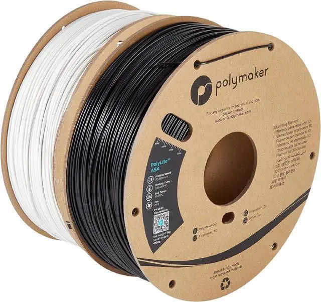 Main image of Polymaker ASA Filament 1.75mm Black*1+White*1, 2kg ASA 3D Printing Filament, Heat & Weather Resistant - ASA 3D Printer Filament Perfect for Printing Outdoor Functional Parts