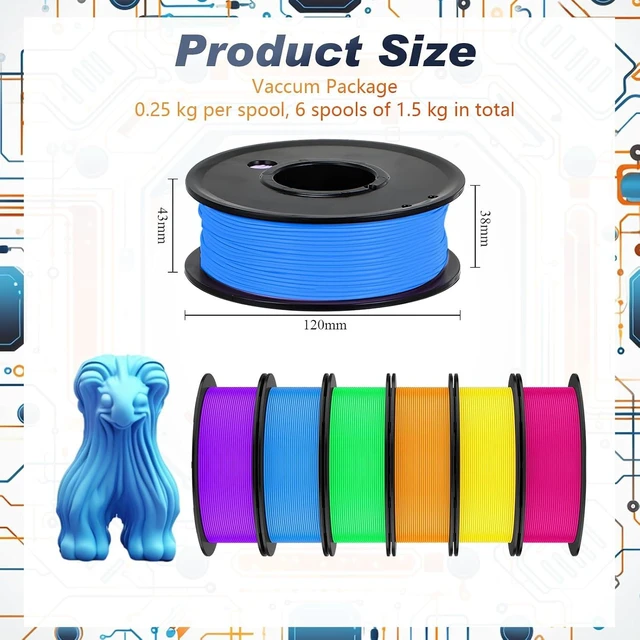 Alt view image 2 of 7 - Pangda 3D Printer Filament Pla Bundle 1.75mm Multicolor, ±0.02mm Dimensional Accuracy, 3D Printing Filament for DIY Projects, Holiday Crafts(1.5 kg,Rainbow Color)