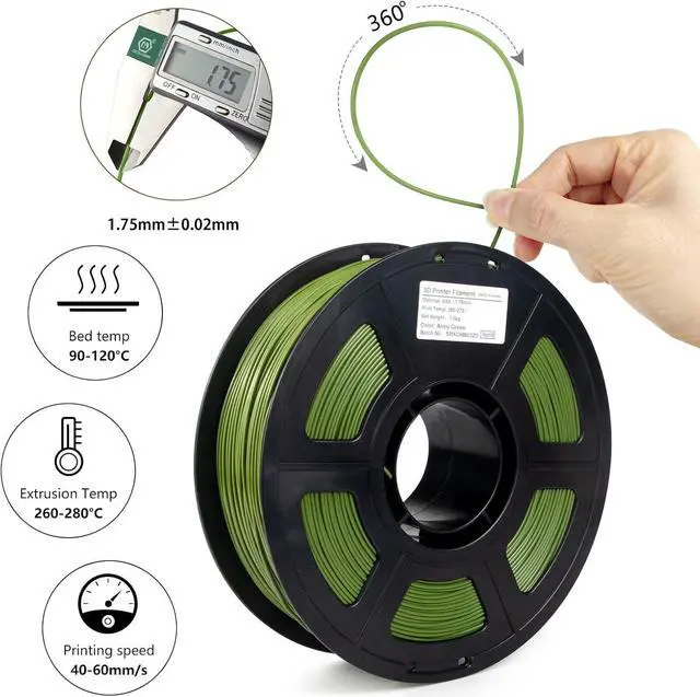 Alt view image 4 of 7 - ASA Filament 1.75mm, UV/Heat Resistant/Weather Resistant ASA 3D Printer Filament, Perfect for Printing Outdoor Functional Parts, Army Green Filament 1kg(2.2lbs) Spool