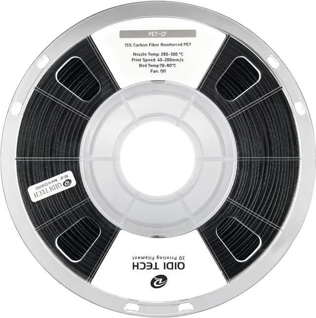 Main image of R QIDI TECHNOLOGY Carbon Fiber PET Filament 1.75 1KG Spool, PET CF 3D Printer Filament 1.75mm for Most FDM 3D Printers, High Strength, Low Creep, Low Moisture Sensitivity, Black