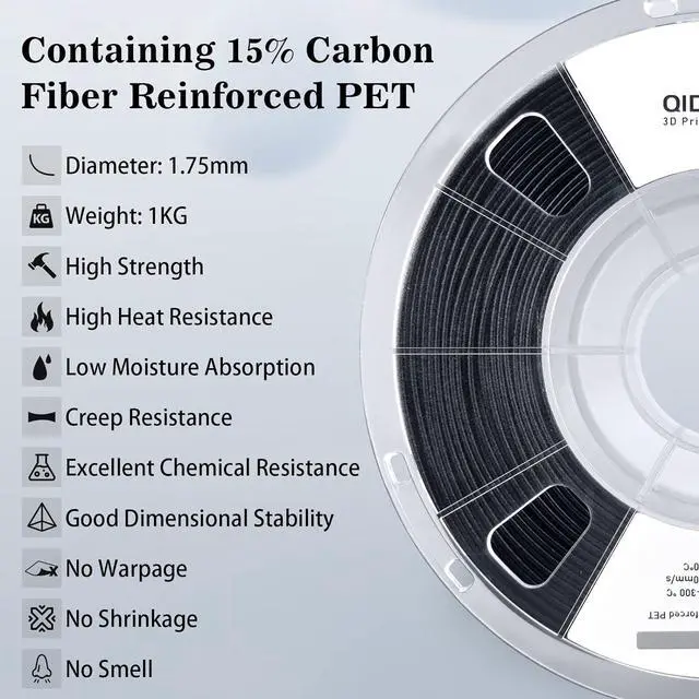 Alt view image 2 of 7 - R QIDI TECHNOLOGY Carbon Fiber PET Filament 1.75 1KG Spool, PET CF 3D Printer Filament 1.75mm for Most FDM 3D Printers, High Strength, Low Creep, Low Moisture Sensitivity, Black