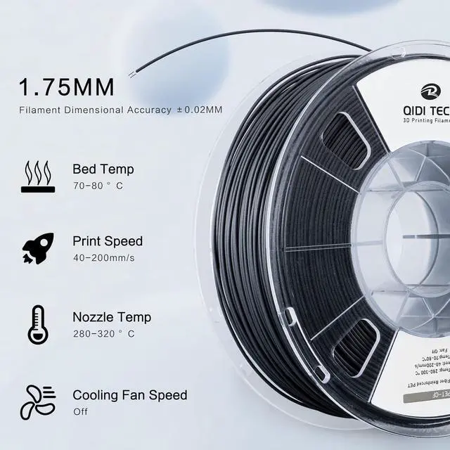 Alt view image 4 of 7 - R QIDI TECHNOLOGY Carbon Fiber PET Filament 1.75 1KG Spool, PET CF 3D Printer Filament 1.75mm for Most FDM 3D Printers, High Strength, Low Creep, Low Moisture Sensitivity, Black