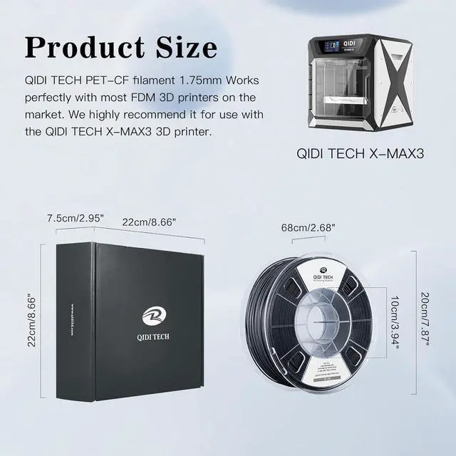 Alt view image 6 of 7 - R QIDI TECHNOLOGY Carbon Fiber PET Filament 1.75 1KG Spool, PET CF 3D Printer Filament 1.75mm for Most FDM 3D Printers, High Strength, Low Creep, Low Moisture Sensitivity, Black