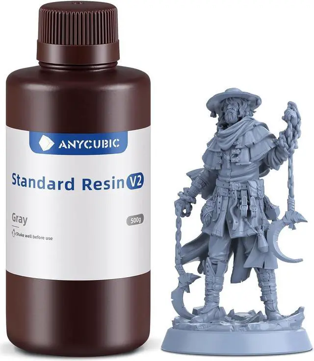 Main image of ANYCUBIC 3D Printer Resin, Upgraded 8K Standard Resin V2, Enhanced Toughness and Strength, Lower-Odor, High Precision 3D Printing Resin for All LCD Resin 3D Printers (Grey, 500g)