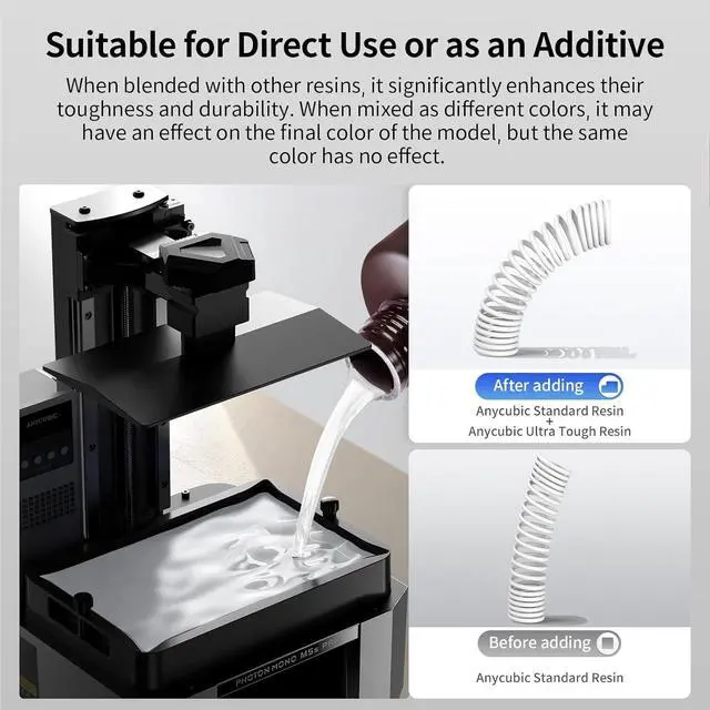 Alt view image 6 of 7 - ANYCUBIC Ultra Tough Resin, 3D Printer Resin with Strong Impact Resistance and High Flexibility, Suitable for Direct Use or as an Additive, Wide Compatible for LCD Resin 3D Printers (White, 1kg)