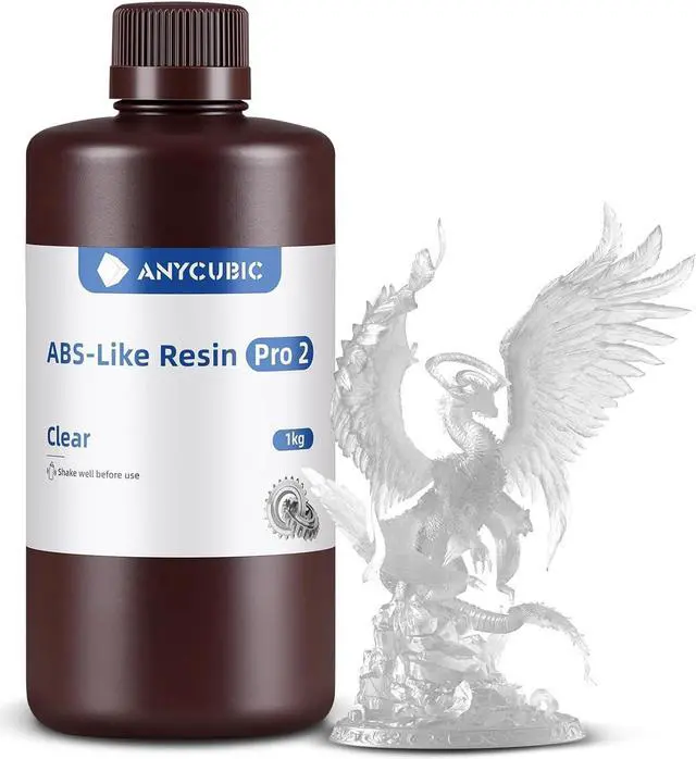 Main image of ANYCUBIC 3D Printer Resin, ABS-Like Resin Pro 2 with Enhanced Strength and Toughness, Performance far Superior to ABS-Like Resin, Low Odor, Wide Compatible for All Resin 3D Printers (Clear, 1kg)