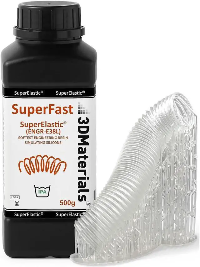 Main image of SuperElastic 3D Printer Resin, Softness 60A Simulating Soft Silicone, Made in Korea by 3DMaterials (500g, Clear)