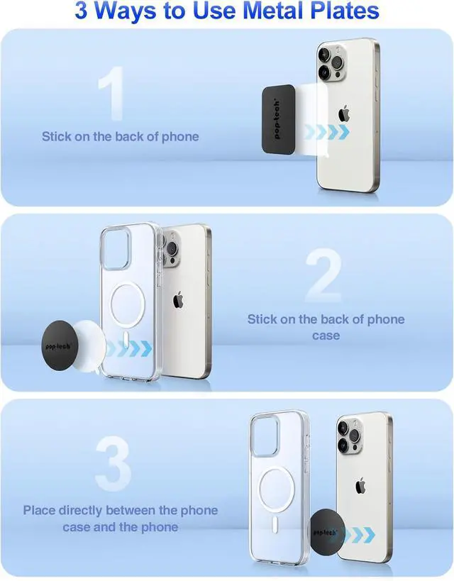 Alt view image 3 of 7 - Metal Plate for Cell Phone Magnetic Car Mount, pop-tech10 Pack Replacement Disc Plate with Strong Adhesive Backing Sticker for Magnet Holder Magnet Cradle Magic Stand - Rectangle & Round Black