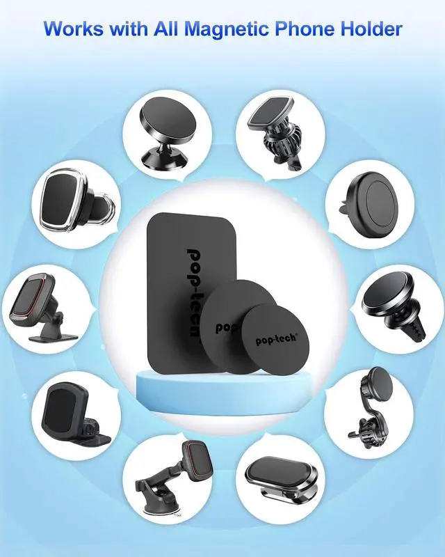 Alt view image 4 of 7 - Metal Plate for Cell Phone Magnetic Car Mount, pop-tech10 Pack Replacement Disc Plate with Strong Adhesive Backing Sticker for Magnet Holder Magnet Cradle Magic Stand - Rectangle & Round Black